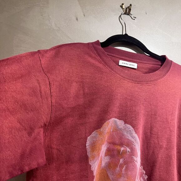 Anine Bing Ida Organic Cotton Bowie Tee Red Medium SAMPLE NEW - Picture 4 of 9